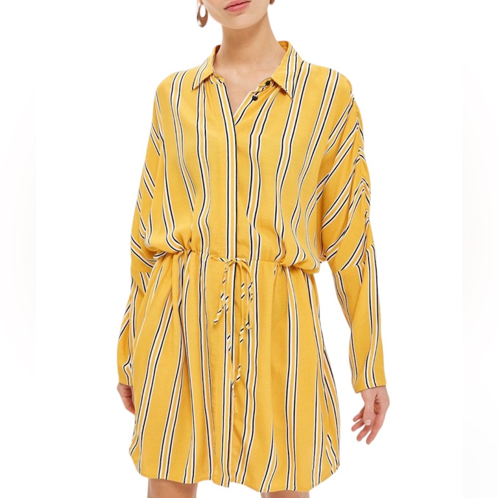 Topshop PETITE Striped Drawstring Shirt Dress Size 4